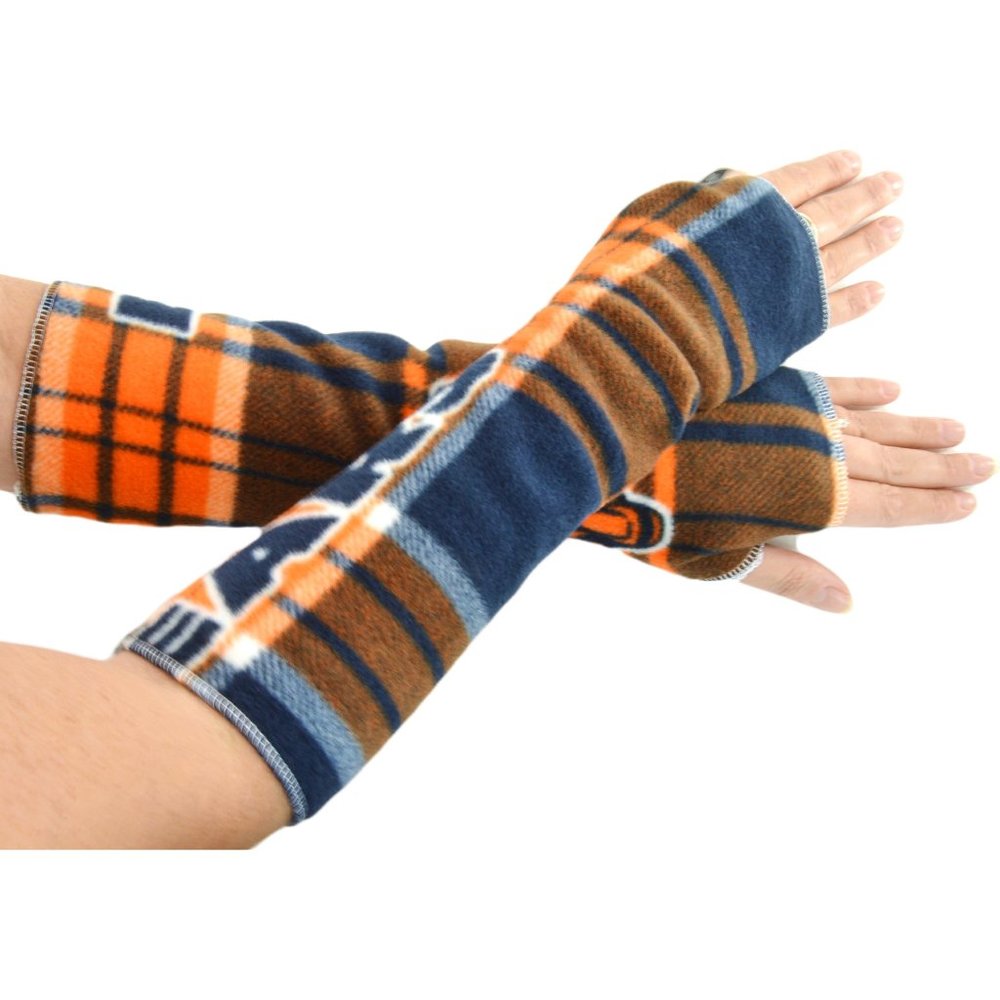 Chicago Bears Orange Plaid Fleece Arm Warmers Texting Gloves Winter Women Men